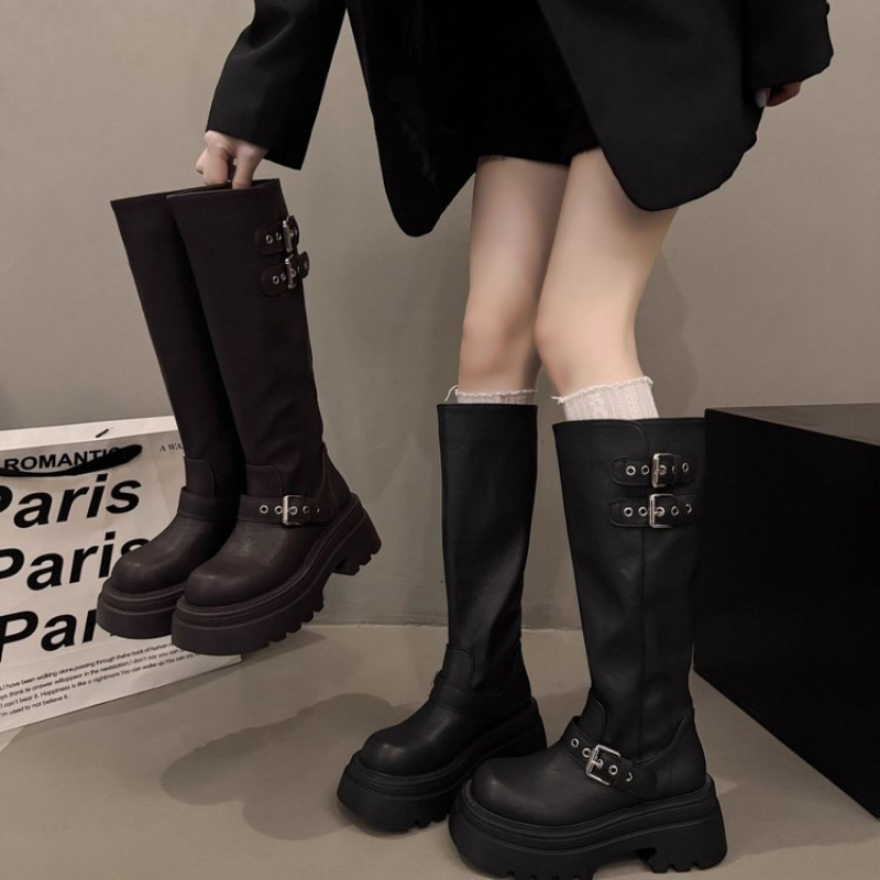 Drone Camera Stabilized - Women Chunky Platform Knee High Boots